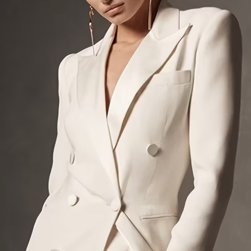 NEW $128 Ellenor Long Elegant Cream Double-Breasted Long Blazer - Picture 5 of 6